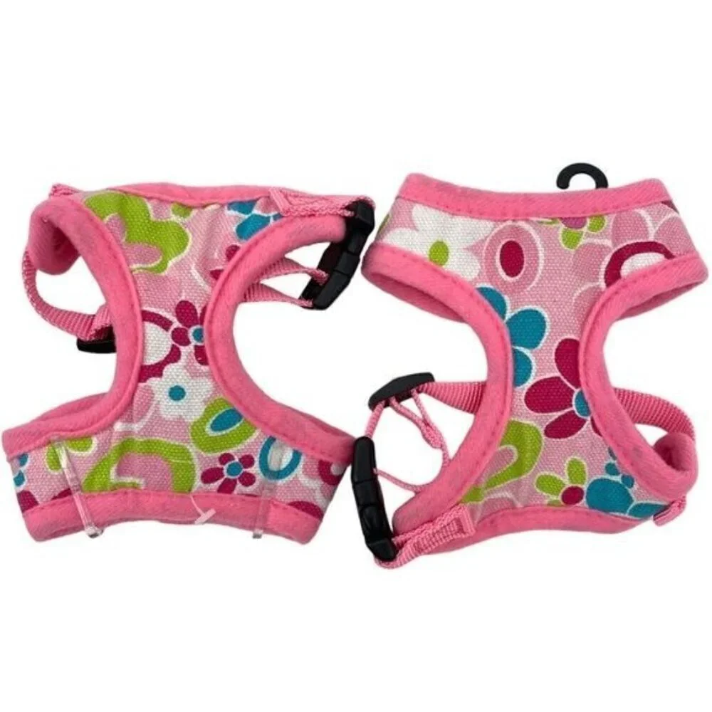 Dog Harness Set Of 2 Pink Floral Mod Print XS Flaw